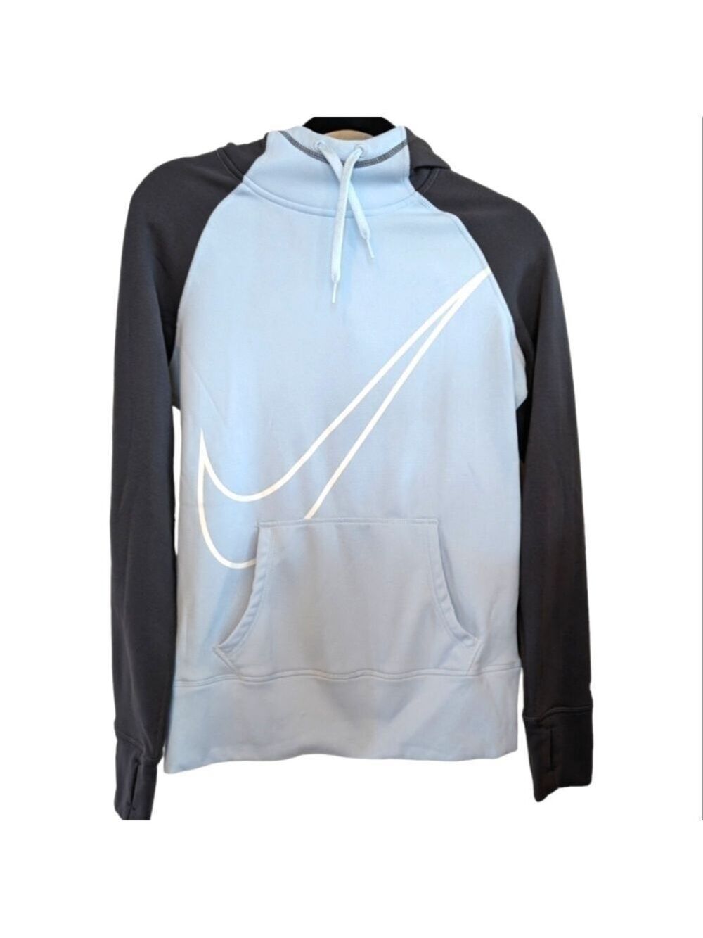 Nike Mock Neck Light Blue &Gray Therma-Fit Fleece Hooded Pullover Size Small